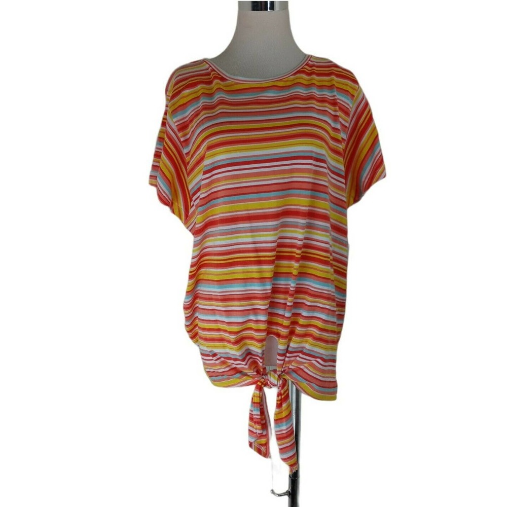 Westbound Knit Tie Front Stripes Cap Sleeve Top